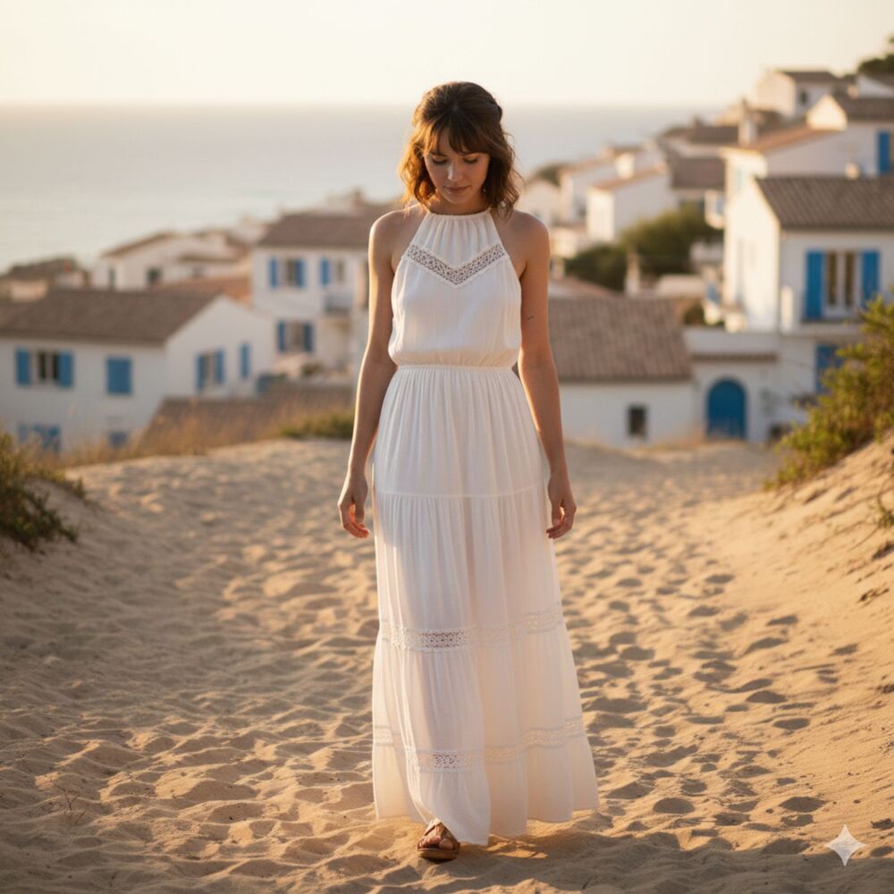 Mi Ami Dress Women's Size S White Maxi Bohemian Embroidered Cottagecore Romantic